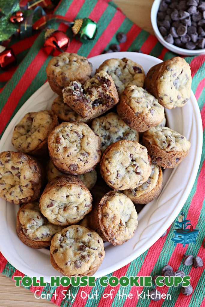 Toll House Cookie Cups | Can't Stay Out of the Kitchen | these dreamy #cookies have that great #TollHouse flavor & they're filled with miniature #ChocolateChips so they're loaded with #chocolate. Terrific for a #ChristmasCookieExchange, #holiday parties, potlucks & #tailgating. #dessert #TollHouseDessert #TollHouseCookieCups