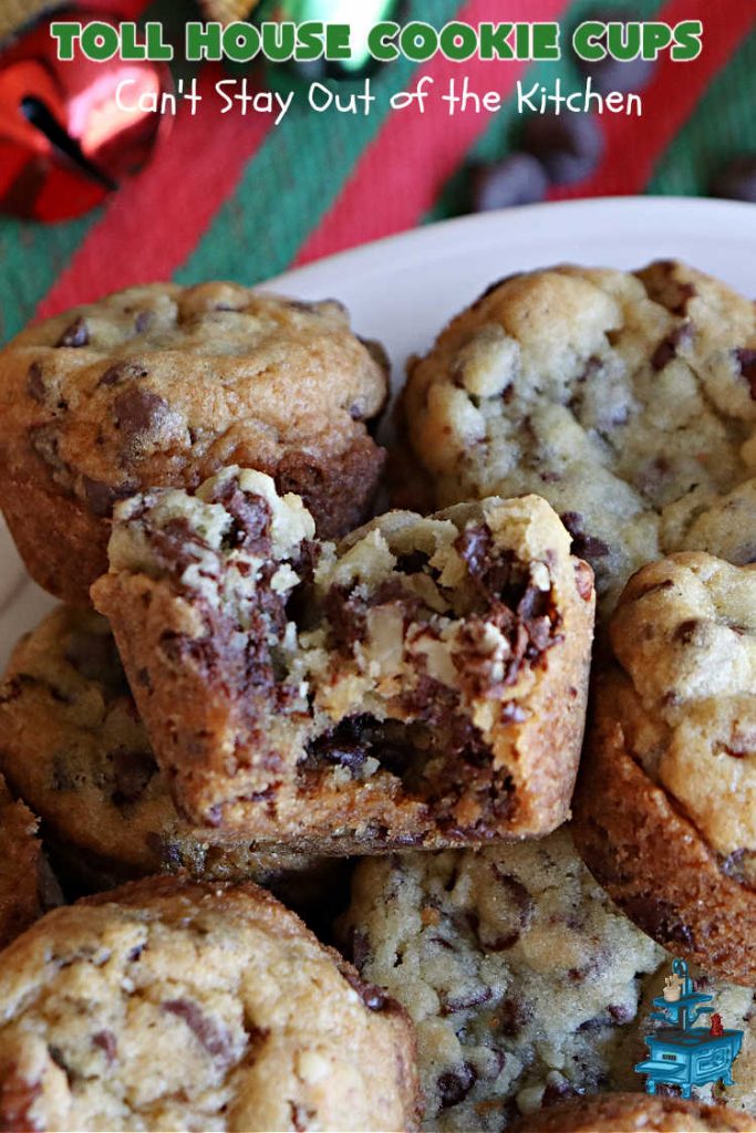 Toll House Cookie Cups | Can't Stay Out of the Kitchen | these dreamy #cookies have that great #TollHouse flavor & they're filled with miniature #ChocolateChips so they're loaded with #chocolate. Terrific for a #ChristmasCookieExchange, #holiday parties, potlucks & #tailgating. #dessert #TollHouseDessert #TollHouseCookieCups