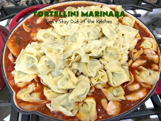 Tortellini Marinara | Can't Stay Out of the Kitchen | this easy 6-ingredient #recipe can be made in 30 minutes or less! It's perfect for weeknight or company dinners. #ItalianSausage #pork #Tortellini #Italian #MarinaraSauce #MozzarellaCheese #TortelliniMarinara