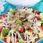Tossed Salad with Almond-Crusted Chicken | Can't Stay Out of the Kitchen | this spectacular #salad is both healthy & delicious! It's filled with lots of fresh fruit including #blueberries, #strawberries & #pineapple. #chicken #glutenfree