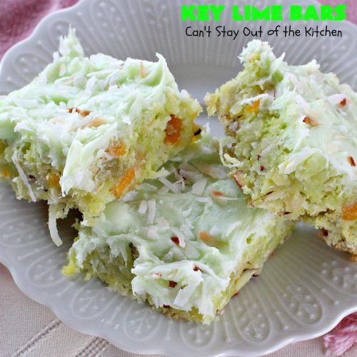 Tropical Key Lime Bars | Can't Stay Out of the Kitchen | This amazing #dessert is a perfect summer treat for Back-to-School bashes, family reunions or Labor Day parties. #cookie #keylime