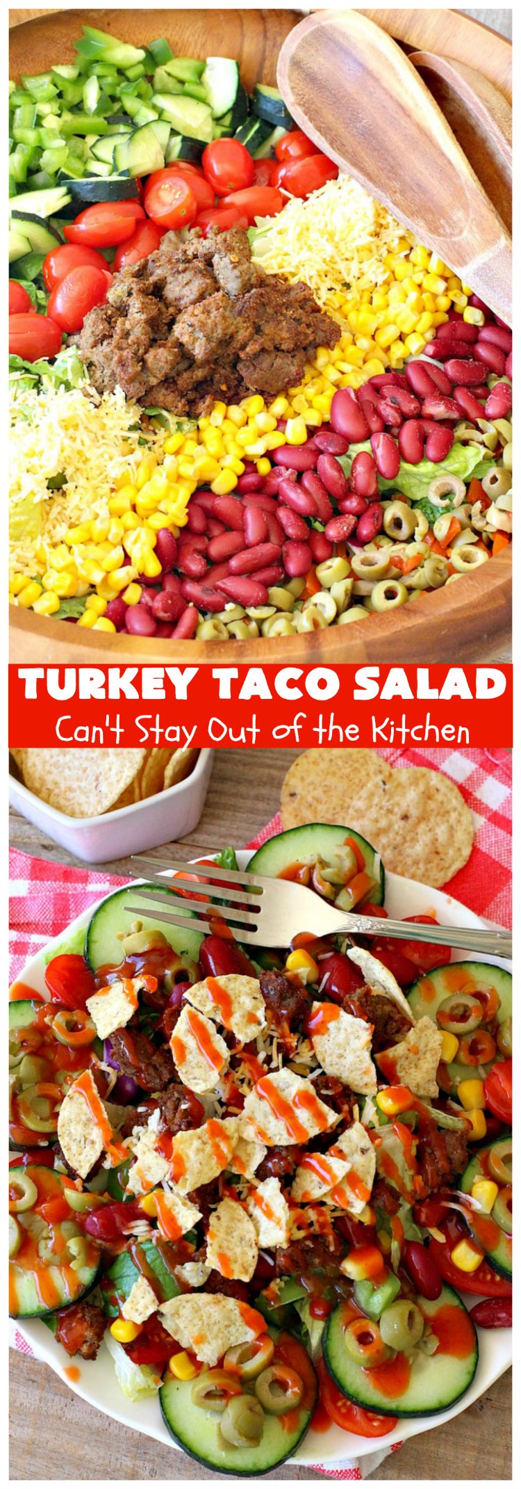 Turkey Taco Salad | Can't Stay Out of the Kitchen | healthier, #LowCalorie version of #TacoSalad. This one uses #TurkeySausage to give it a nice #TexMex kick. Terrific one-dish meal. #GlutenFree #turkey #healthy #TurkeyTacoSalad