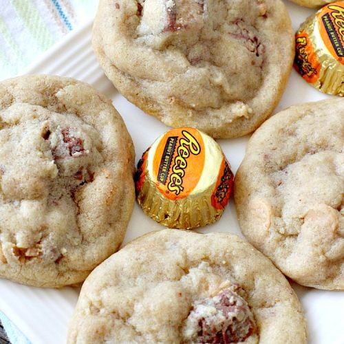 Ultimate Reese's Peanut Butter Cookies | Can't Stay Out of the Kitchen | these amazing #cookies contain double the #peanutbutter flavor with peanut butter chips & #Reeses peanut butter cups! Rich, decadent, divine #dessert that's the perfect way to use up #halloween candy.