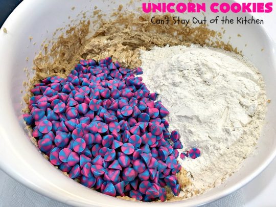 Unicorn Cookies | Can't Stay Out of the Kitchen | these adorable #cookies are made with #Nestles #Unicorn morsels. Terrific for #BirthdayParties or #holidays. #tailgating #dessert #HolidayDessert #ChristmasCookieExchange #UnicornCookies