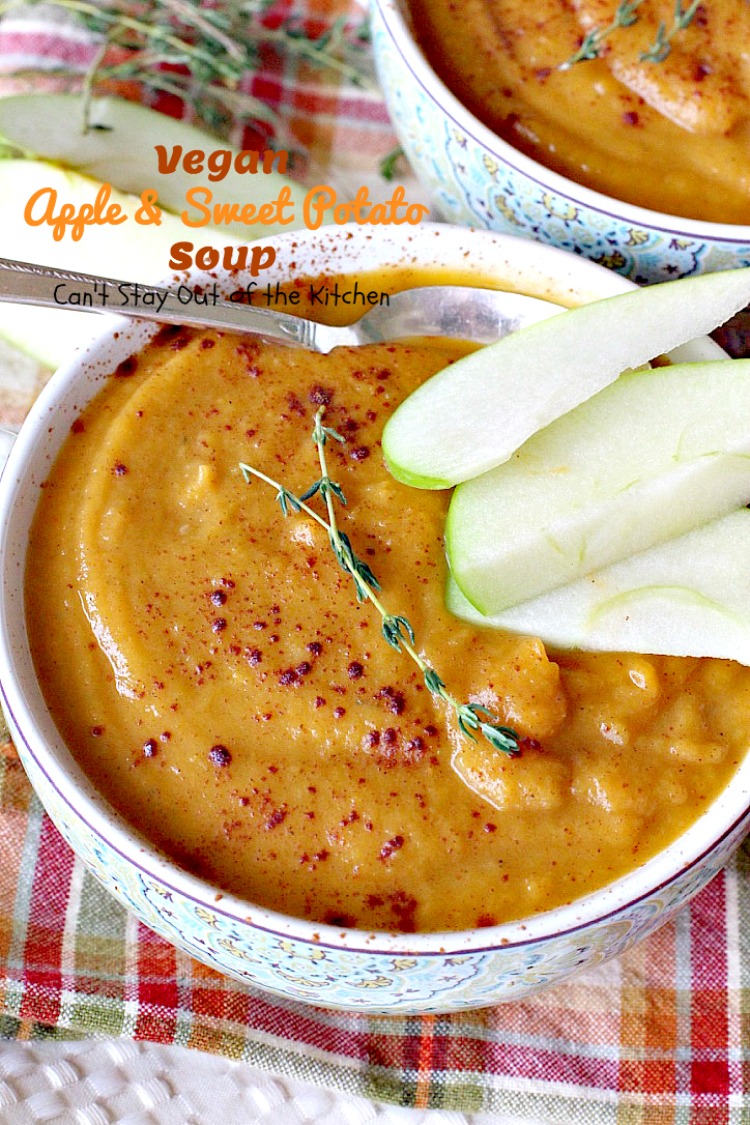 Vegan Apple and Sweet Potato Soup | Can't Stay Out of the Kitchen | this #soup is so delicious (& easy to make) that you won't believe it's healthy, low calorie, #glutenfree & #vegan. Incredibly great comfort food! #apples #sweetpotatoes