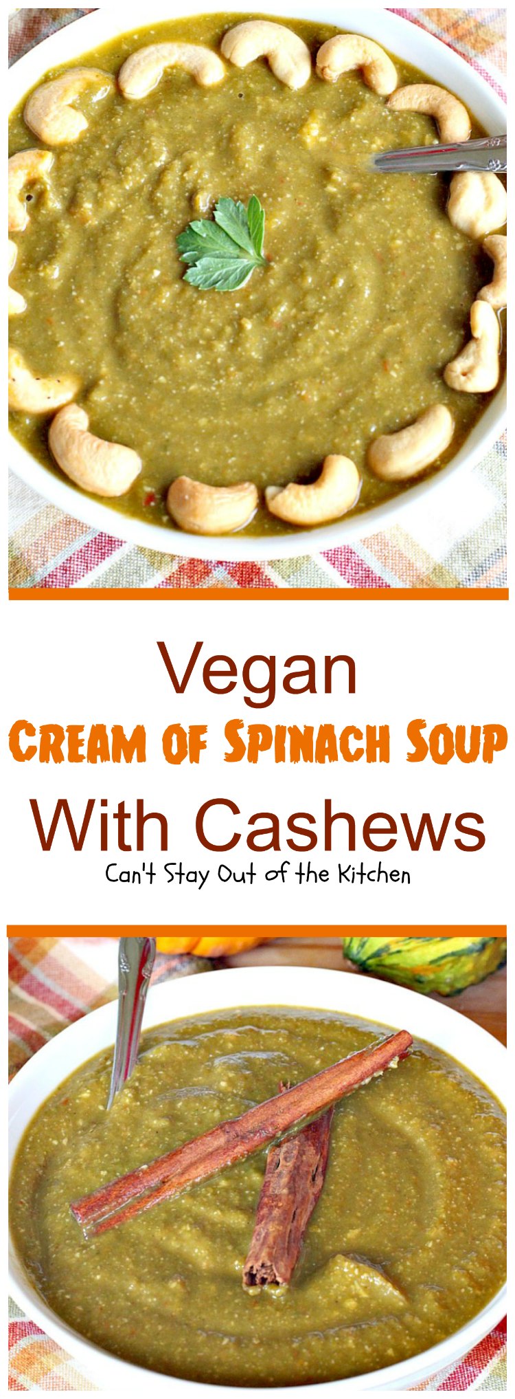 Vegan Cream of Spinach Soup with Cashews | Can't Stay Out of the Kitchen | this delicious #spinach #soup uses #cashews, #apples & lots of veggies for a delightfully scrumptious and healthy recipe you're sure to enjoy. #glutenfree #vegan