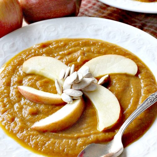 Vegan Pumpkin Soup with Leeks, Pears and Apples | Can't Stay Out of the Kitchen | this #soup is sensational - one of the best we have ever eaten! Comfort food at its finest. #vegan #glutenfree #pumpkin