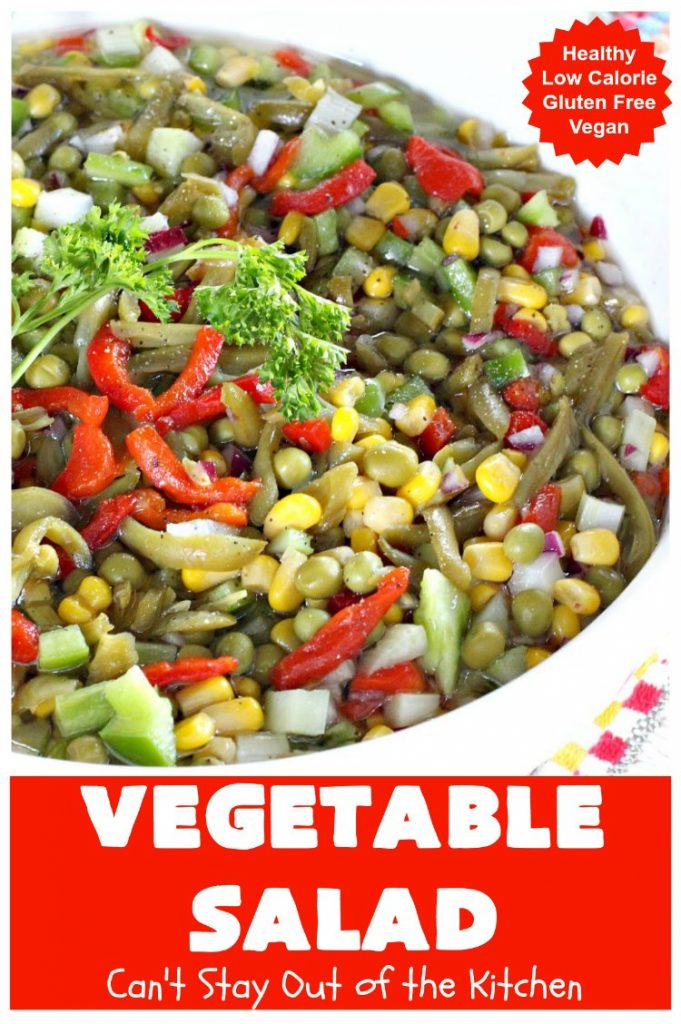 Vegetable Salad | Can't Stay Out of the Kitchen | this delicious #salad is so easy to put together. It's prepared a day in advance so the veggies marinate before serving. #healthy #Vegan #LowCalorie #GlutenFree #VegetableSalad