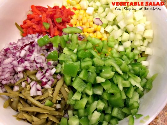 Vegetable Salad | Can't Stay Out of the Kitchen | this delicious #salad is so easy to put together. It's prepared a day in advance so the veggies marinate before serving. #healthy #Vegan #LowCalorie #GlutenFree #VegetableSalad