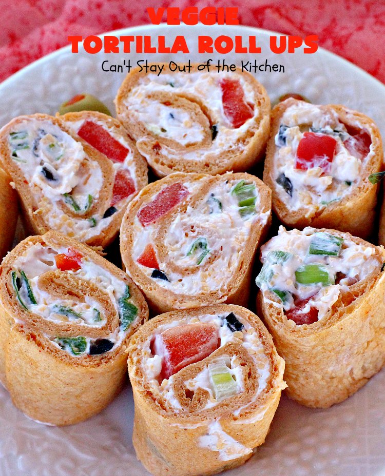 Veggie Tortilla Roll Ups | Can't Stay Out of the Kitchen | these delicious #appetizers are smooth and creamy and so perfect for #tailgating, #NewYearsEve or #SuperBowl parties. Everyone loves them!