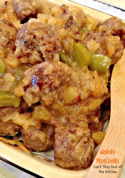 Waikiki Meatballs | Can't Stay Out of the Kitchen | these tasty #meatballs are combined with #pineapple and #greenpepper in a lovely soy and ginger sauce. #beef #asian