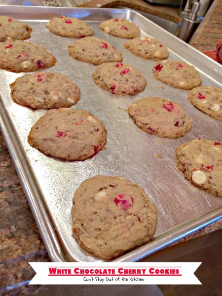 White Chocolate Cherry Cookies | Can't Stay Out of the Kitchen | these sensational #cookies are perfect for #holiday #baking. They're filled with #whitechocolatechips #candiedcherries and #pecans. #dessert #chocolate