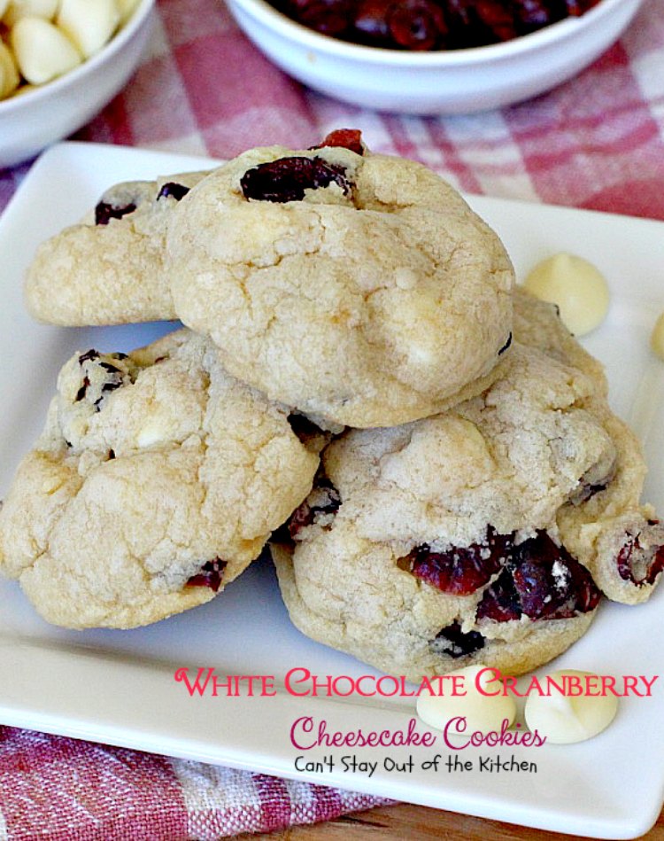 White Chocolate Cranberry Cheesecake Cookies | Can't Stay Out of the Kitchen | #Subway copycat recipe. #cheesecake pudding mix takes these scrumptious #cookies to the next level. They are sensational! #whitechocolate #craisins #dessert