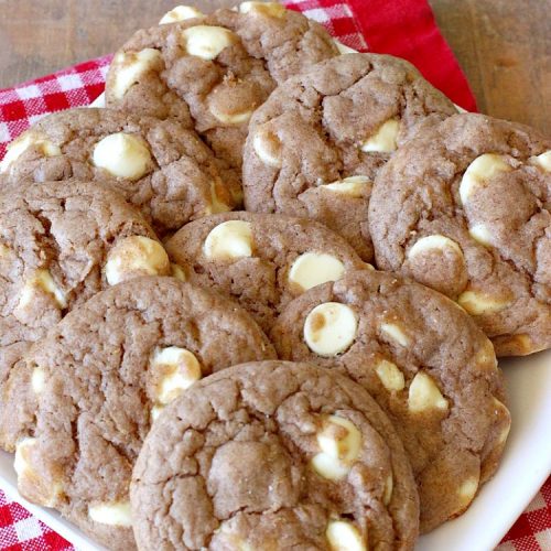 White Chocolate Spice Cookies | Can't Stay Out of the Kitchen | these amazing #cookies use only 4 ingredients! They start with a #SpiceCakeMix so they're so easy. Terrific for #tailgating parties, potlucks, backyard BBQs or anytime you need a quick #dessert. #chocolate #CakeMix #WhiteChocolateChips #WhiteChocolateSpiceCookies #ChristmasCookieExchange #WhiteChocolateDessert #SpiceCakeDessert