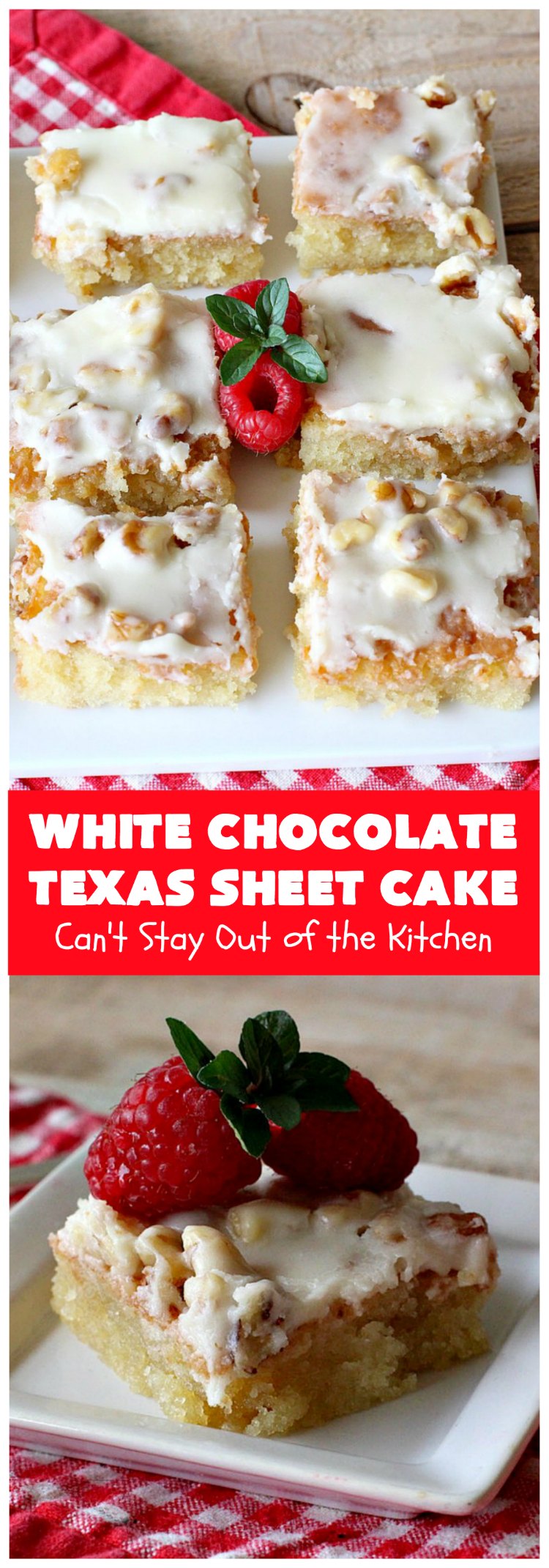 White Chocolate Texas Sheet Cake | Can't Stay Out of the Kitchen | spectacular #TexasSheetCake made with #Ghirardelli #WhiteChocolate instead! Terrific for potlucks, #tailgating parties or any kind of family get-together. #holiday #chocolate #HolidayDessert #ChocolateDessert #WhiteChocolateTexasSheetCake