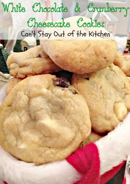 White Chocolate and Cranberry Cheesecake Cookies | Can't Stay Out of the Kitchen | love these amazing #cookies with #craisins #whitechocolatechips and a #cheesecake pudding mix. A must try for #holiday #baking. #dessert #chocolate