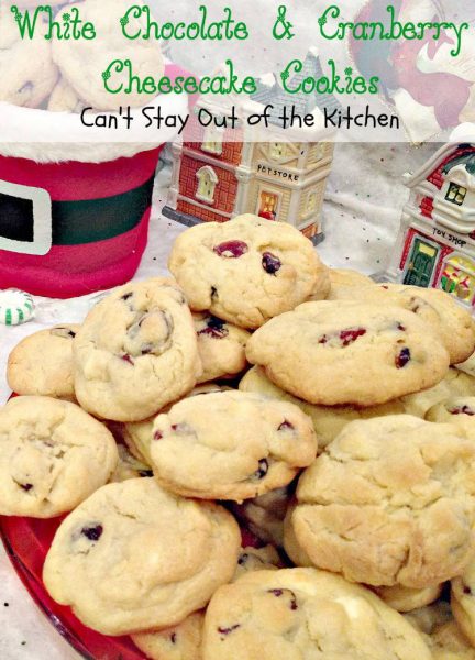 White Chocolate and Cranberry Cheesecake Cookies | Can't Stay Out of the Kitchen | love these amazing #cookies with #craisins #whitechocolatechips and a #cheesecake pudding mix. A must try for #holiday #baking. #dessert #chocolate