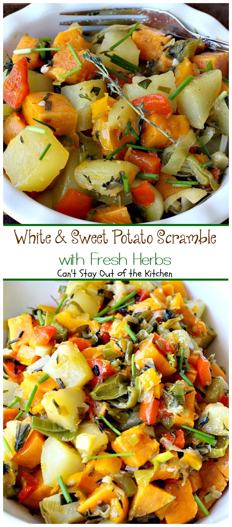 White and Sweet Potato Scramble with Fresh Herbs | Can't Stay Out of the Kitchen