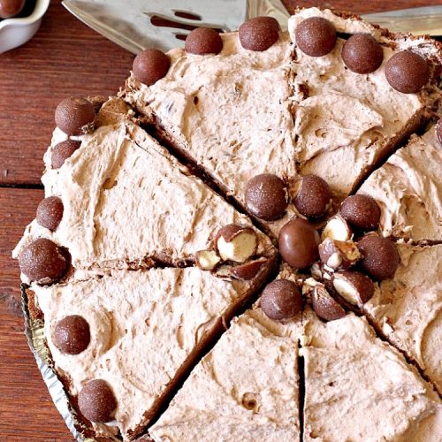 Whopper Chocolate Pie | Can't Stay Out of the Kitchen | this fantastic 5-ingredient #dessert will rock your world! The #chocolate texture is smooth & creamy with crunchiness from #WhoppersMaltedMilkBalls. Perfect for family, company or #holiday dinners. #pie #Whoppers #ChocolateDessert #HolidayDessert #WhopperChocolatePie