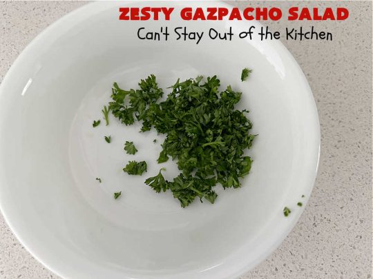 Zesty Gazpacho Salad | Can't Stay Out of the Kitchen | this easy-peasy #salad #recipe is heavenly! It's light, refreshing & the perfect #summer #salad for company, #BackyardBarbecues, #potlucks or #picnics. The #SaladDressing includes #PicanteSauce adding just a touch of zip to the #salad. #healthy, #LowCalorie, #vegan, #GlutenFree, #corn #tomatoes, #zucchini, #avocados #gazpacho #ZestyGazpachoSalad