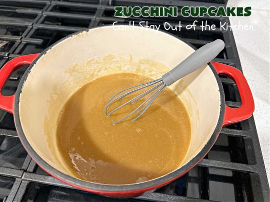 Zucchini Cupcakes | Can't Stay Out of the Kitchen | these scrumptious #cupcakes include grated #zucchini, #OrangeJuice, #cinnamon, #cloves & #AlmondExtract for an exquisite pop in flavor everyone loves. The #caramel #frosting is to die for! Perfect #dessert for any #tailgating party or #BackyardBarbecue. #ZucchiniCupcakes
