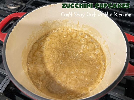 Zucchini Cupcakes | Can't Stay Out of the Kitchen | these scrumptious #cupcakes include grated #zucchini, #OrangeJuice, #cinnamon, #cloves & #AlmondExtract for an exquisite pop in flavor everyone loves. The #caramel #frosting is to die for! Perfect #dessert for any #tailgating party or #BackyardBarbecue. #ZucchiniCupcakes