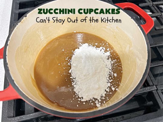 Zucchini Cupcakes | Can't Stay Out of the Kitchen | these scrumptious #cupcakes include grated #zucchini, #OrangeJuice, #cinnamon, #cloves & #AlmondExtract for an exquisite pop in flavor everyone loves. The #caramel #frosting is to die for! Perfect #dessert for any #tailgating party or #BackyardBarbecue. #ZucchiniCupcakes