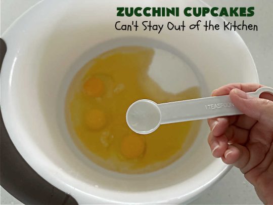 Zucchini Cupcakes | Can't Stay Out of the Kitchen | these scrumptious #cupcakes include grated #zucchini, #OrangeJuice, #cinnamon, #cloves & #AlmondExtract for an exquisite pop in flavor everyone loves. The #caramel #frosting is to die for! Perfect #dessert for any #tailgating party or #BackyardBarbecue. #ZucchiniCupcakes