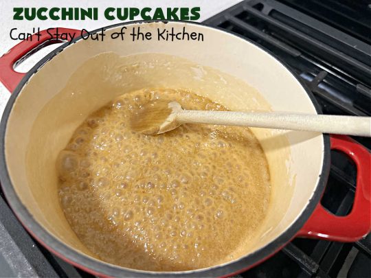 Zucchini Cupcakes | Can't Stay Out of the Kitchen | these scrumptious #cupcakes include grated #zucchini, #OrangeJuice, #cinnamon, #cloves & #AlmondExtract for an exquisite pop in flavor everyone loves. The #caramel #frosting is to die for! Perfect #dessert for any #tailgating party or #BackyardBarbecue. #ZucchiniCupcakes