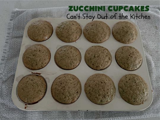 Zucchini Cupcakes | Can't Stay Out of the Kitchen | these scrumptious #cupcakes include grated #zucchini, #OrangeJuice, #cinnamon, #cloves & #AlmondExtract for an exquisite pop in flavor everyone loves. The #caramel #frosting is to die for! Perfect #dessert for any #tailgating party or #BackyardBarbecue. #ZucchiniCupcakes