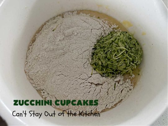 Zucchini Cupcakes | Can't Stay Out of the Kitchen | these scrumptious #cupcakes include grated #zucchini, #OrangeJuice, #cinnamon, #cloves & #AlmondExtract for an exquisite pop in flavor everyone loves. The #caramel #frosting is to die for! Perfect #dessert for any #tailgating party or #BackyardBarbecue. #ZucchiniCupcakes