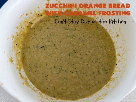 Zucchini Orange Bread with Caramel Frosting | Can't Stay Out of the Kitchen | this fantastic #ZucchiniBread includes a whole #orange & a spectacular #CaramelFrosting to die for! Every bite will have you drooling. Wonderful for #FallBaking or a #holiday #breakfast or #brunch. #bread #caramel #HolidayBreakfast #ZucchiniOrangeBreadWithCaramelFrosting