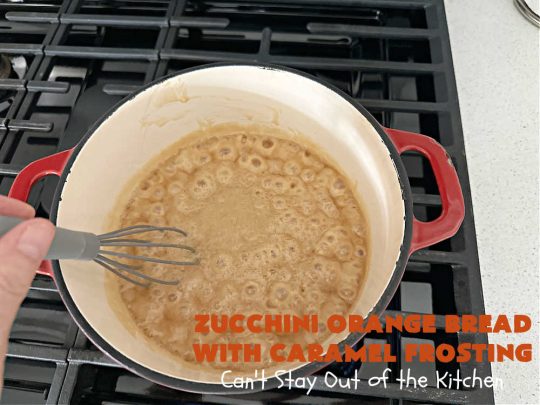 Zucchini Orange Bread with Caramel Frosting | Can't Stay Out of the Kitchen | this fantastic #ZucchiniBread includes a whole #orange & a spectacular #CaramelFrosting to die for! Every bite will have you drooling. Wonderful for #FallBaking or a #holiday #breakfast or #brunch. #bread #caramel #HolidayBreakfast #ZucchiniOrangeBreadWithCaramelFrosting