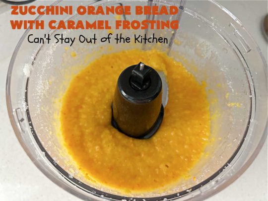 Zucchini Orange Bread with Caramel Frosting | Can't Stay Out of the Kitchen | this fantastic #ZucchiniBread includes a whole #orange & a spectacular #CaramelFrosting to die for! Every bite will have you drooling. Wonderful for #FallBaking or a #holiday #breakfast or #brunch. #bread #caramel #HolidayBreakfast #ZucchiniOrangeBreadWithCaramelFrosting