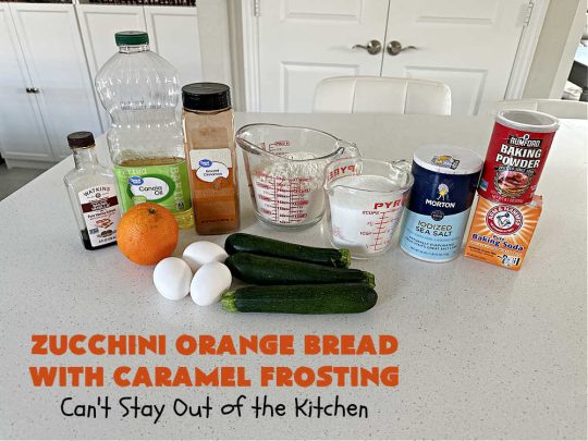 Zucchini Orange Bread with Caramel Frosting | Can't Stay Out of the Kitchen | this fantastic #ZucchiniBread includes a whole #orange & a spectacular #CaramelFrosting to die for! Every bite will have you drooling. Wonderful for #FallBaking or a #holiday #breakfast or #brunch. #bread #caramel #HolidayBreakfast #ZucchiniOrangeBreadWithCaramelFrosting