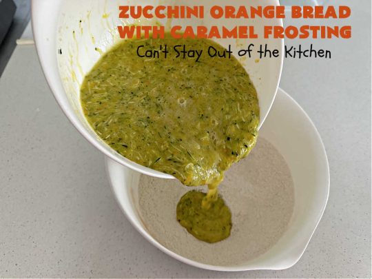 Zucchini Orange Bread with Caramel Frosting | Can't Stay Out of the Kitchen | this fantastic #ZucchiniBread includes a whole #orange & a spectacular #CaramelFrosting to die for! Every bite will have you drooling. Wonderful for #FallBaking or a #holiday #breakfast or #brunch. #bread #caramel #HolidayBreakfast #ZucchiniOrangeBreadWithCaramelFrosting