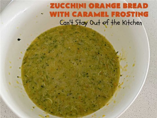 Zucchini Orange Bread with Caramel Frosting | Can't Stay Out of the Kitchen | this fantastic #ZucchiniBread includes a whole #orange & a spectacular #CaramelFrosting to die for! Every bite will have you drooling. Wonderful for #FallBaking or a #holiday #breakfast or #brunch. #bread #caramel #HolidayBreakfast #ZucchiniOrangeBreadWithCaramelFrosting
