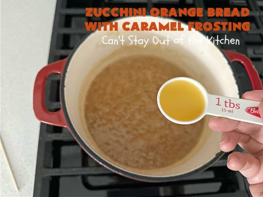 Zucchini Orange Bread with Caramel Frosting | Can't Stay Out of the Kitchen | this fantastic #ZucchiniBread includes a whole #orange & a spectacular #CaramelFrosting to die for! Every bite will have you drooling. Wonderful for #FallBaking or a #holiday #breakfast or #brunch. #bread #caramel #HolidayBreakfast #ZucchiniOrangeBreadWithCaramelFrosting